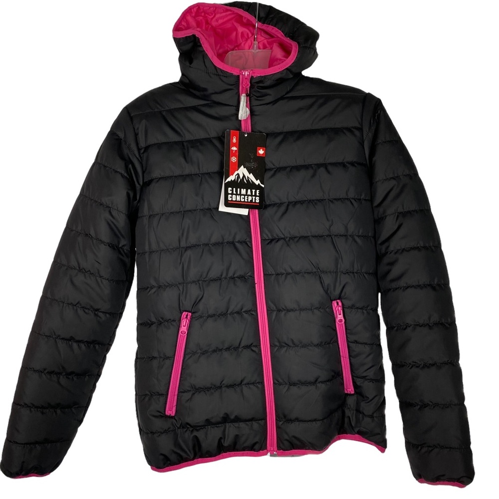 Climate Concepts NWT Ladies Hood Down Look Jacket Black/Fushia Size Small